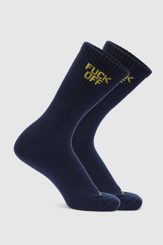 F*CK OFF NAVY BLUE CREW SOCKS