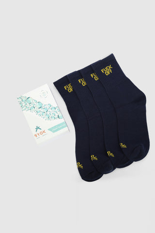 F*CK OFF NAVY BLUE CREW SOCKS