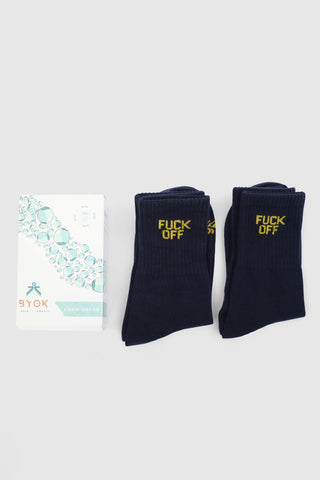 F*CK OFF NAVY BLUE CREW SOCKS