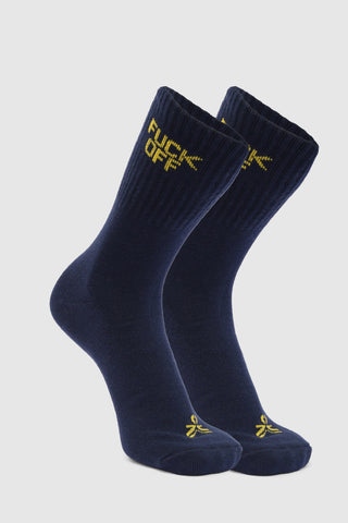 F*CK OFF NAVY BLUE CREW SOCKS