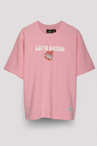 DRINKS ON ME UNISEX OVERSIZED T-SHIRT- PINK