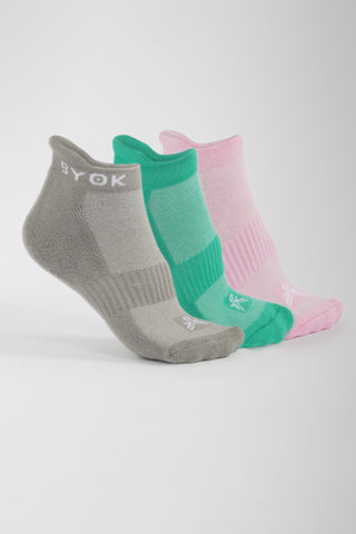 BAMBOO UNISEX ANKLE SOCKS - GREY/PINK/GREEN