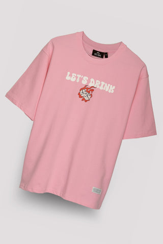 DRINKS ON ME UNISEX OVERSIZED T-SHIRT- PINK